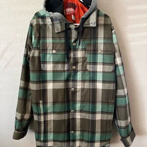 Burton Men's Olive and Teal Plaid Coat